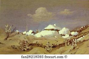 1890 1895 Oil On Paper The Russian Museum Art Print - Winter. Spots Of Light On Cottage Roof