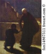 1845 Art Print - Woman And Child On A Bridge