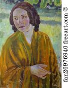 Shawl Art Print - Woman In A Yellow Shawl