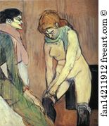 Stockings Art Print - Woman Putting On Her Stocking