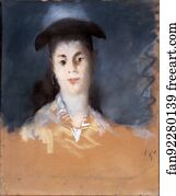 Silk Art Print - Woman Wearing A Hat With Silk Gauze