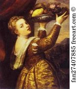 Bowl Art Print - Woman With A Fruit Bowl