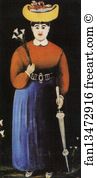 Parasol Art Print - Woman With Flowers And Parasol