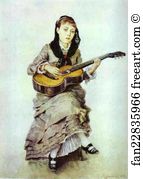 Watercolor On Paper The Tretyakov Gallery Art Print - Woman With Guitar. Portrait Of S. A. Kropotkina, Née Charet(? )