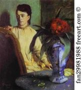 1872 Oil On Canvas Art Print - Woman With Porcelain Vase