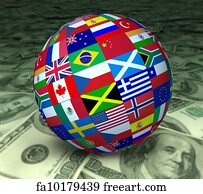World Flags Art Print - World Economy Sphere Flags