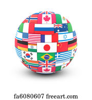 World Flags Art Print - World Flags On Globe