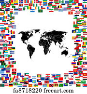 World Flags Art Print - World Map Framed With World Flags
