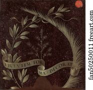 Juniper Art Print - Wreath Of Laurel, Palm, And Juniper With A Scroll Inscribed Virtutem Forum Decorat [Reverse]