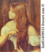 Hair Art Print - Young Girl Combing Her Hair