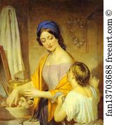 1840s Oil On Canvas The Russian Museum Art Print - Young Housewife