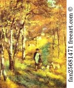 Dog Walking Art Print - Young Man Walking With Dogs In Fontainebleau Forest