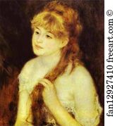 Braids Art Print - Young Woman Braiding Her Hair